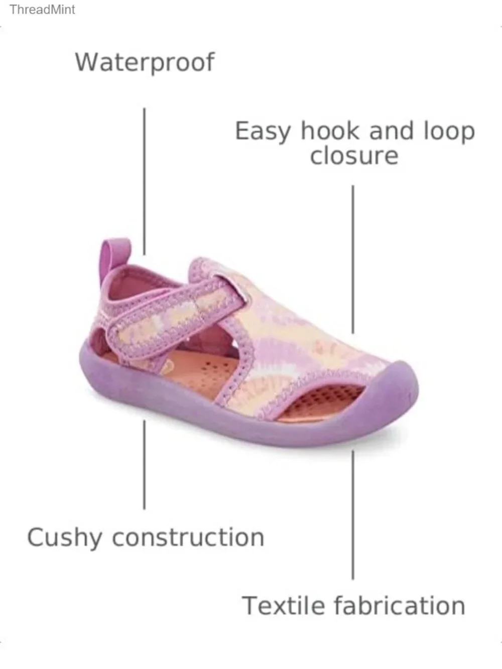 Girls Athletic Sandal Waterproof Hook and Loop Closure